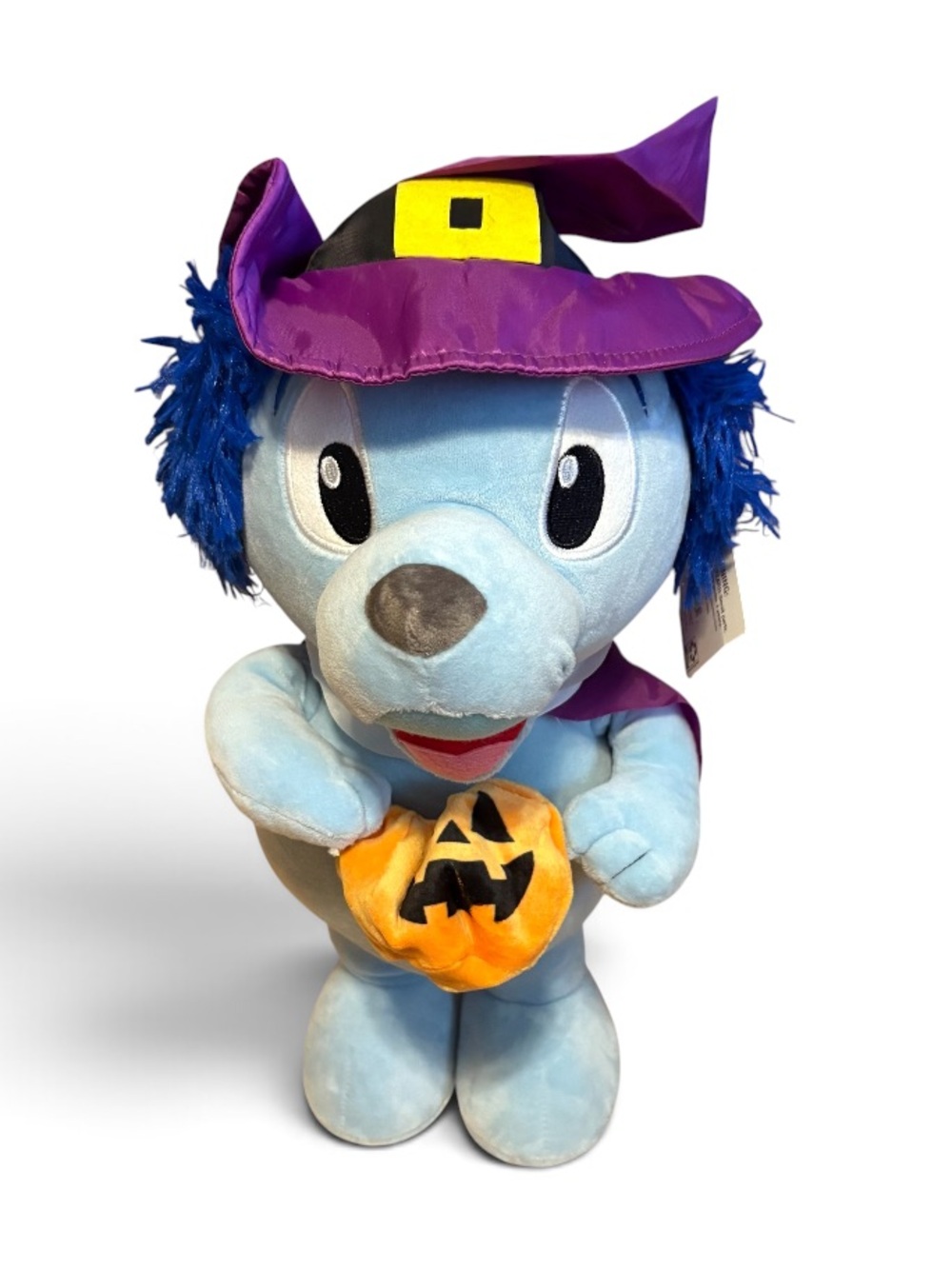Celebrate It Blue Plush Dog Witch Orange Pumpkin Door Greeter Decoration NEW